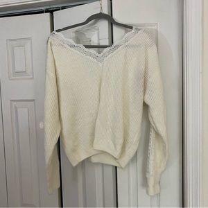 Off white lace detail off the shoulder sweater